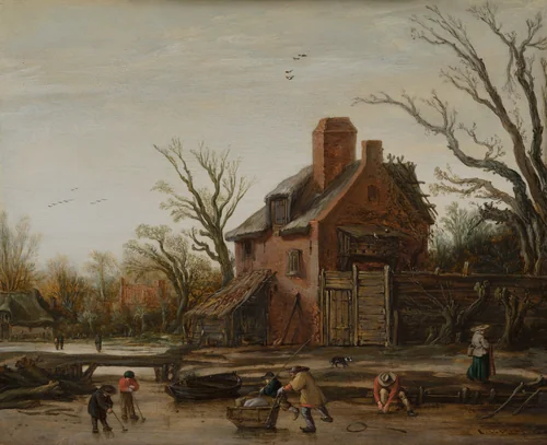 Winter Landscape with Farmhouse by Esaias van de Velde, painting, 1624