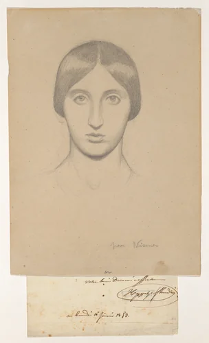 Head of a Woman; Study for a mural in the Church of Saint-Paul, Nîmes by Hippolyte Flandrin, drawing, 1846-1849