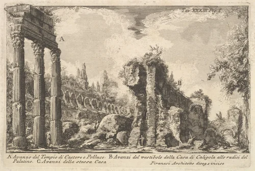 Remains of the Temple of Castor and Pollux . . . ( Avanzo del Tempio di Castore e Polluce . . .) by Giovanni Battista Piranesi, print, 1730-1778