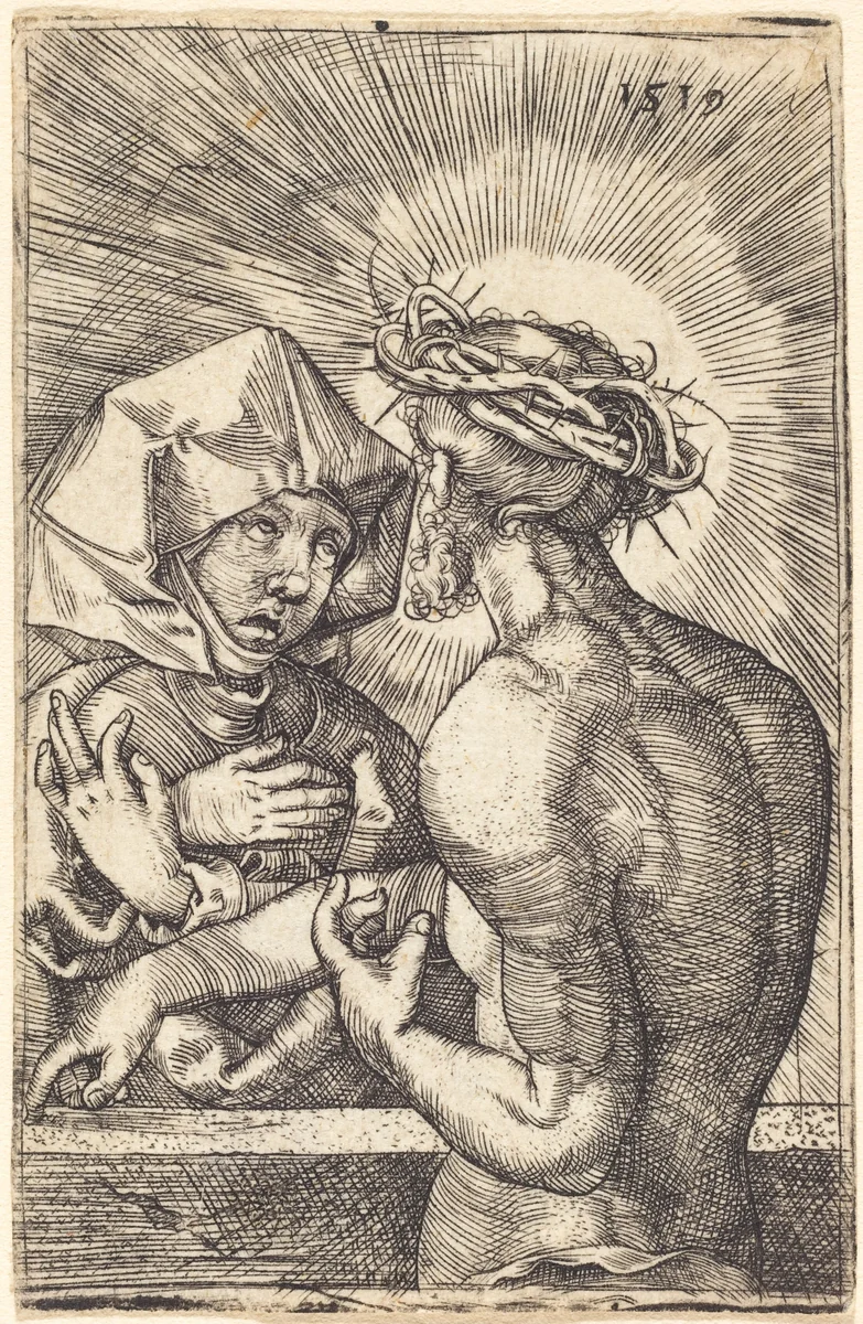 Christ Crowned with Thorns Speaking with His Mother by Sebald Beham, print, 1519