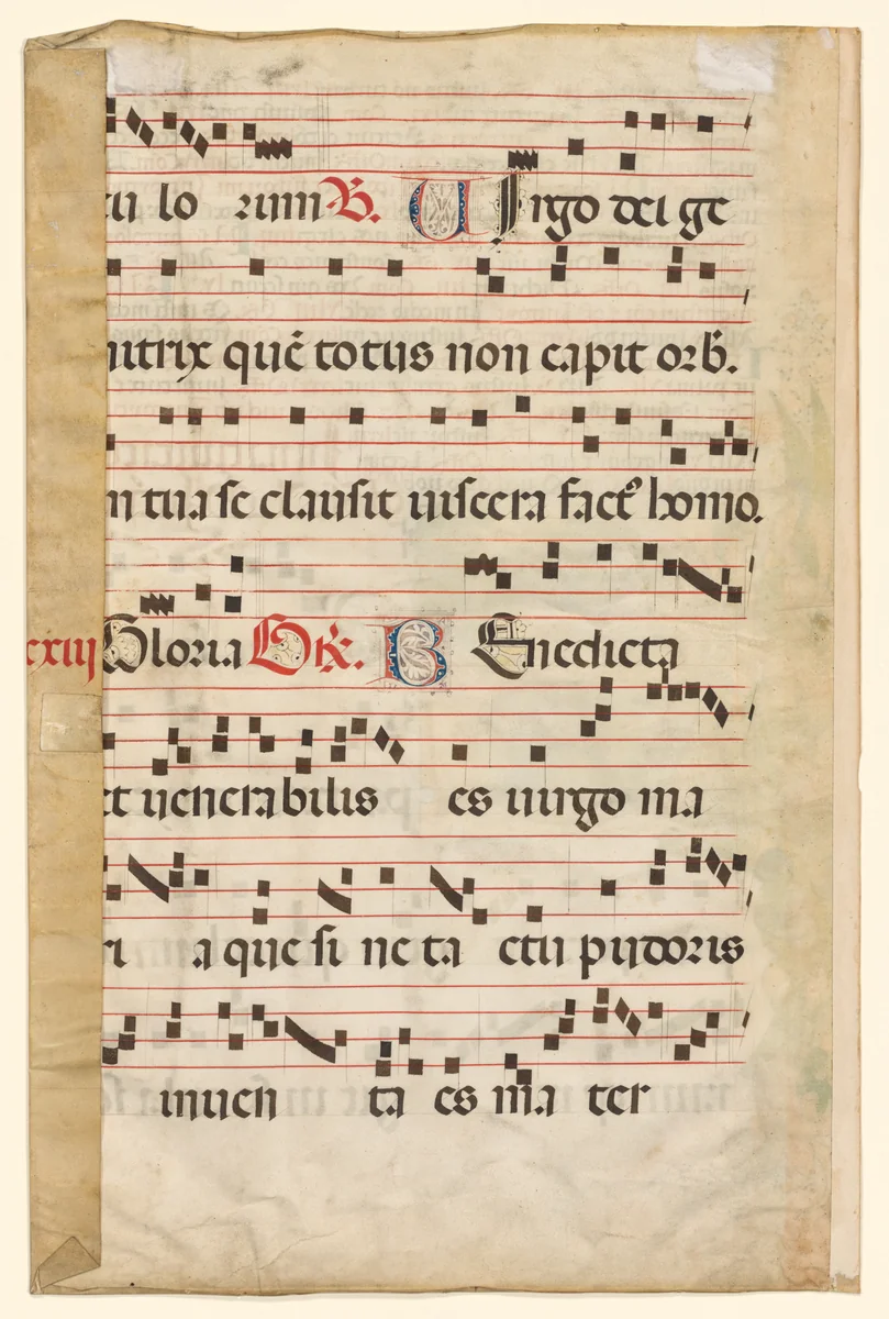 Leaf from a Gradual with Music (verso) by Unknown, manuscript, 1415-1455