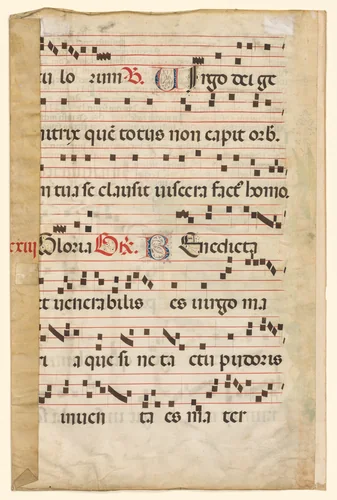 Leaf from a Gradual with Music (verso) by Unknown, manuscript, 1415-1455