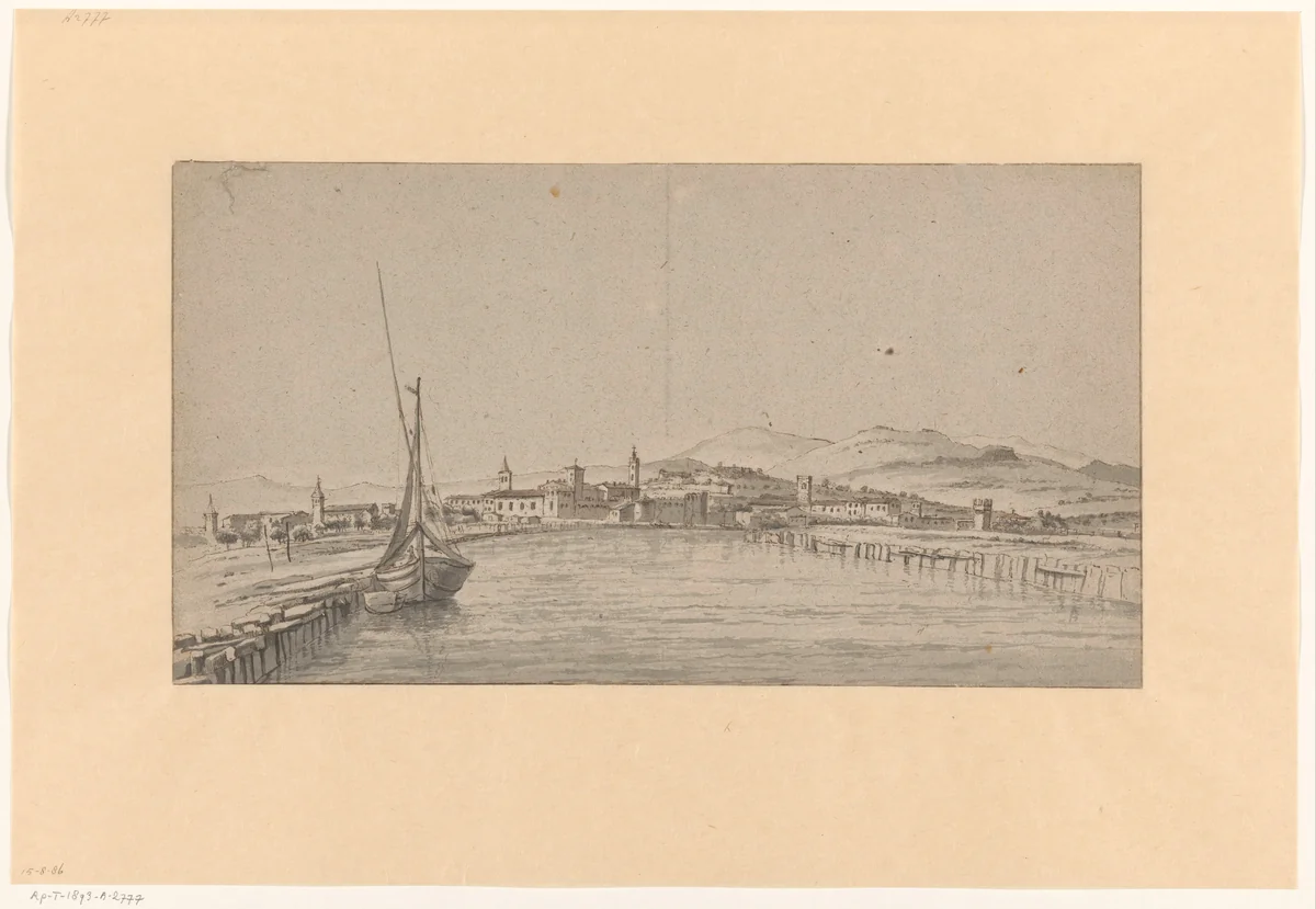 View of a Town in the Tiber Valley by Adriaen Honich, drawing, 1663-1665