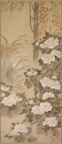 Peonies by Tatebayashi Kagei, painting, 1740-1770