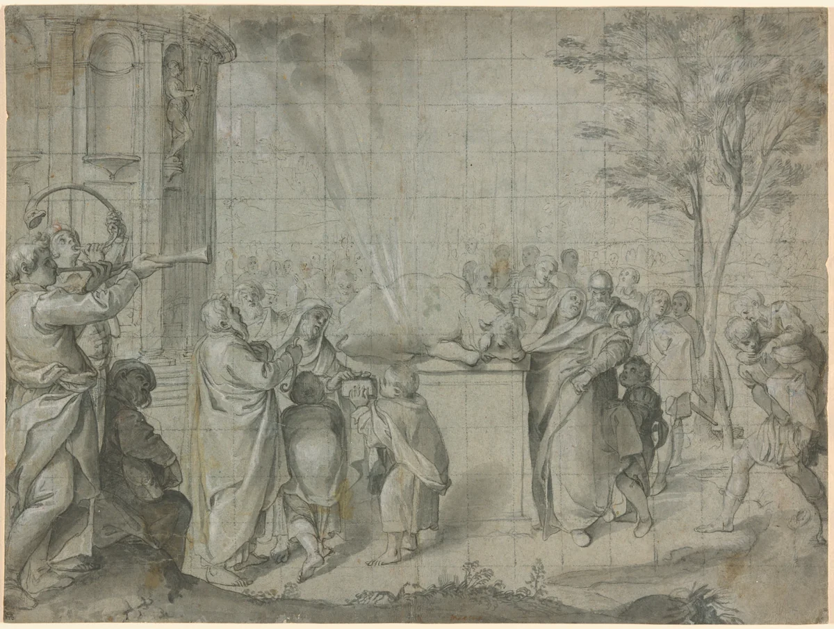The Sacrifice of Pelias to Neptune by Agostino Carracci, drawing, 1584