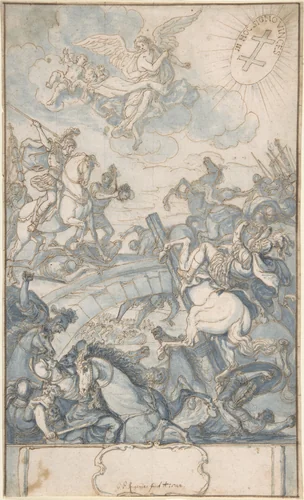 Constantine's Battle at the Milvian Bridge by Georg Philipp Rugendas, drawing, 1722