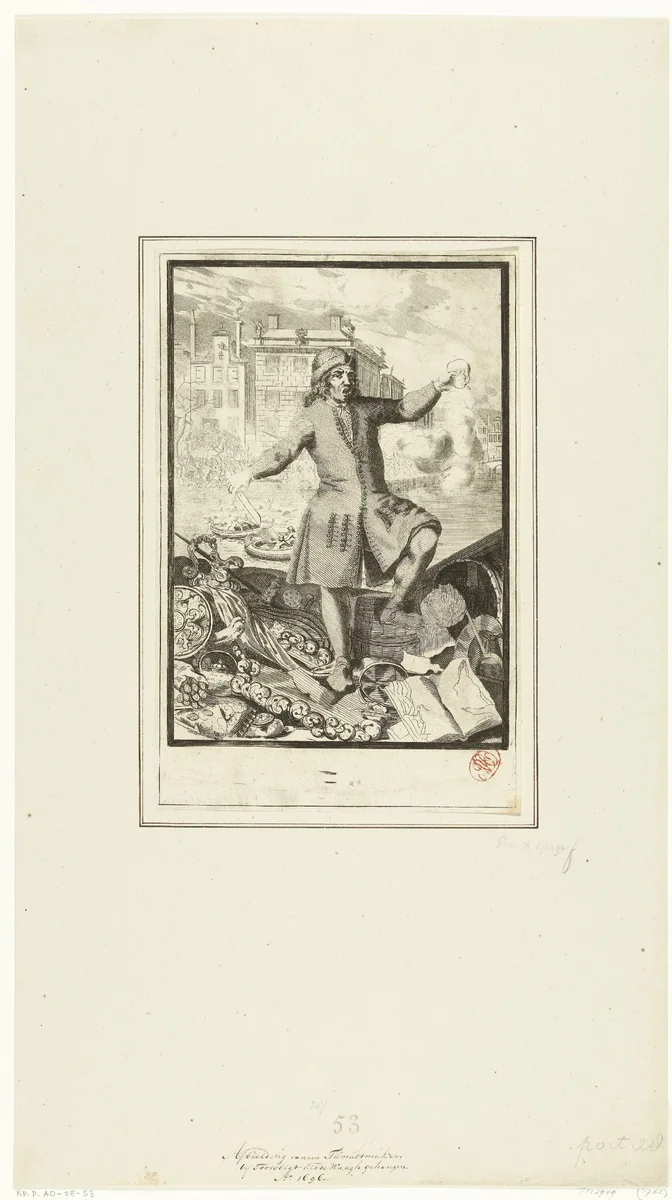 Plundering van huizen tijdens het aansprekeroproer, 1696 by Pieter van den Berge, print, 1696-1698