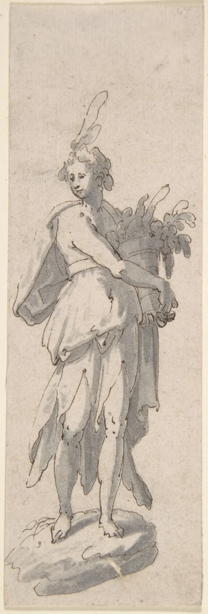 Female Holding a Plant by anonymous, drawing, 1600-1699