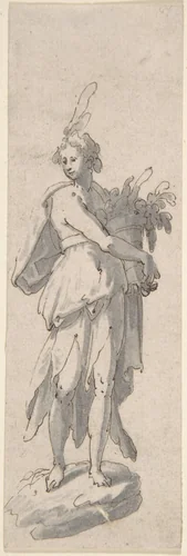 Female Holding a Plant by anonymous, drawing, 1600-1699