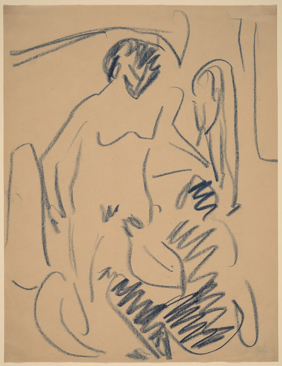 Nude on the Beach by Ernst Ludwig Kirchner, drawing, 1910
