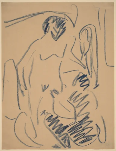 Nude on the Beach by Ernst Ludwig Kirchner, drawing, 1910
