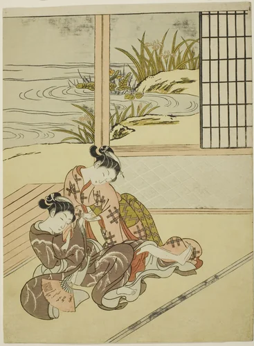 Two Women Strugging for a Fan by Suzuki Harunobu (鈴木春信), print, 1762-1770