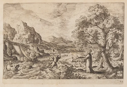 Plate 22, from Landscapes with Scenes from the Old and New Testament and Ovid’s Metamorphoses by Hans Bol, print, 1574