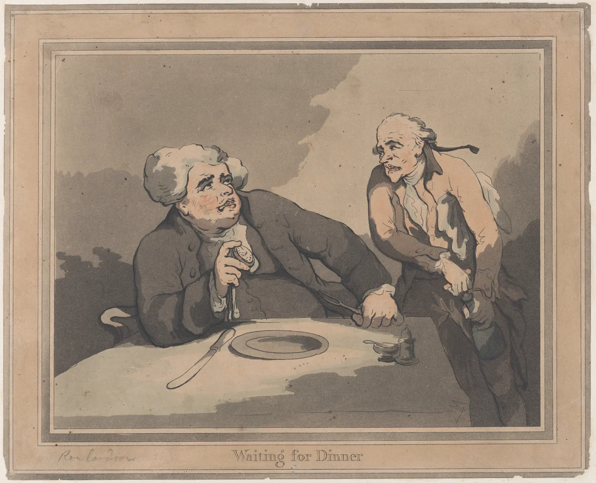 Waiting for Dinner by Thomas Rowlandson, print, 1789
