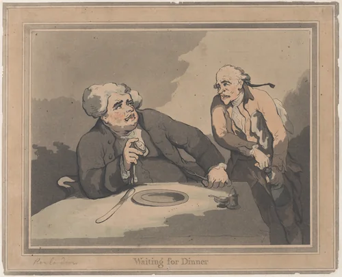 Waiting for Dinner by Thomas Rowlandson, print, 1789