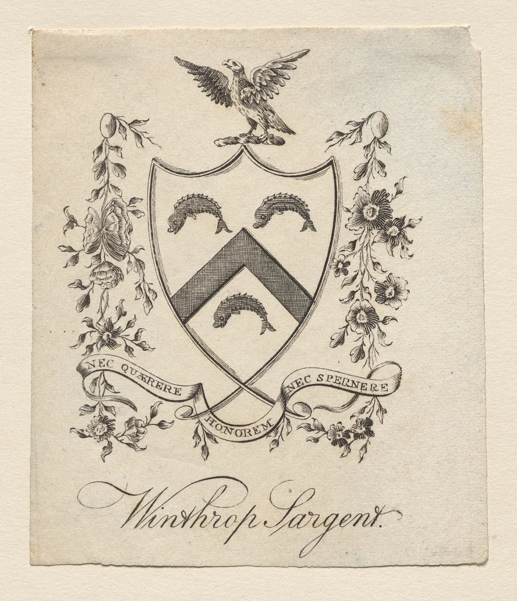 Bookplate: Coat of Arms with Winthrop Sargent inscribed below by Joseph Callender, print