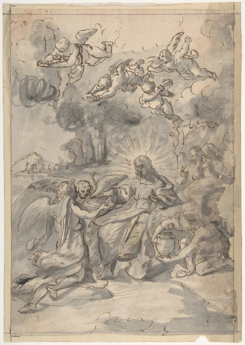 Christ Surrounded by Angels by anonymous, drawing, 1700-1800