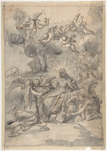 Christ Surrounded by Angels by anonymous, drawing, 1700-1800