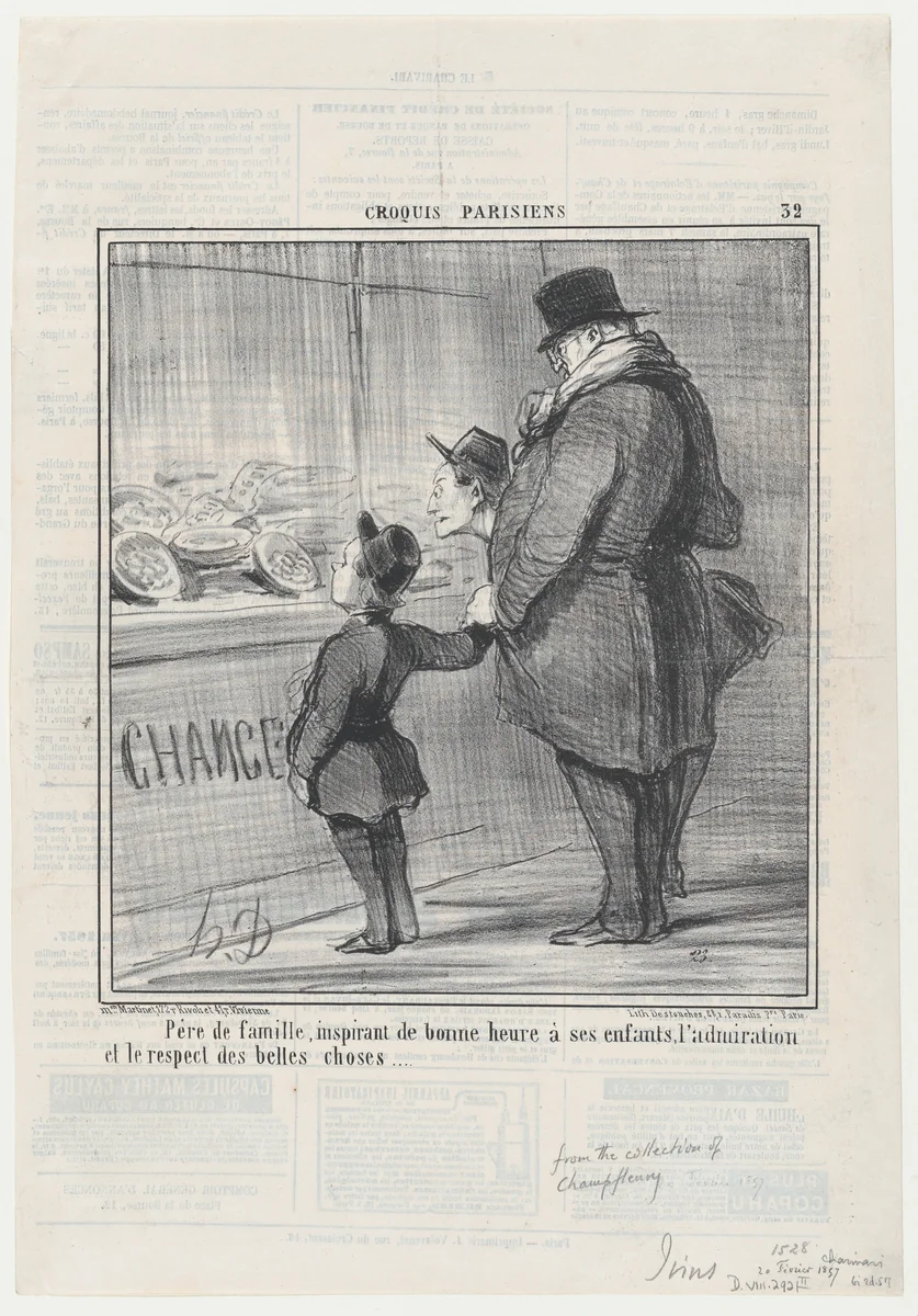 La Visite à l'Atelier, from Croquis Parisiens, published in Le Charivari, May 22, 1857 by Honoré Daumier, print, 1857