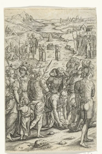 Israelieten trekken over de Jordaan by Unknown, print, 1571
