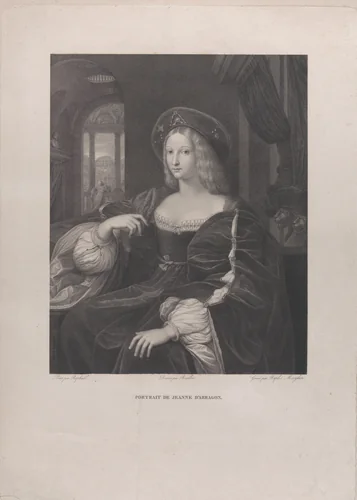 Portrait of Doña Isabel de Requesens y Enrìques de Cardona-Anglesola (formerly identified as Joanna of Aragon) by Raphael Morghen, print, 1821