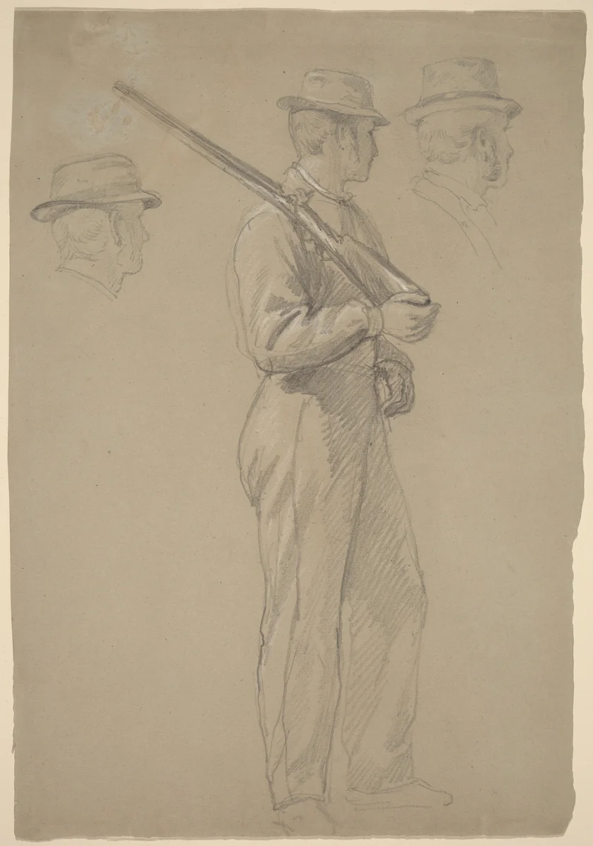 Recruit; Two Studies of Heads by Daniel Huntington, drawing, 1862