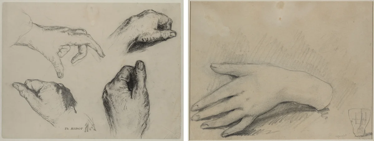 Study of Hands (recto); Study of a Woman's Hand (verso) by Théodule Ribot, drawing, 1840-1891