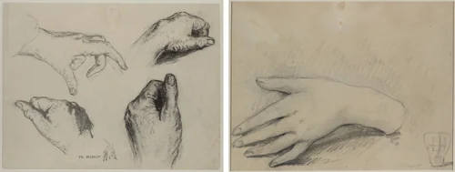 Study of Hands (recto); Study of a Woman's Hand (verso) by Théodule Ribot, drawing, 1840-1891
