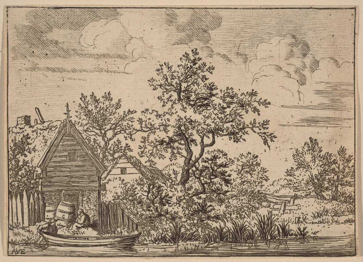 Two Casks in Front of a Cottage by Allart van Everdingen, print, 1645-1656