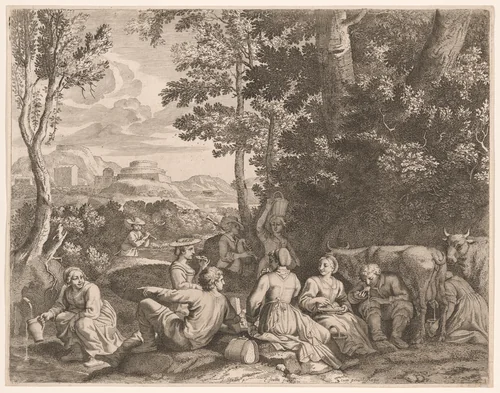 Country Meal, Plate 3 from Pastorales by Claudine Bouzonnet-Stella, print, 1667