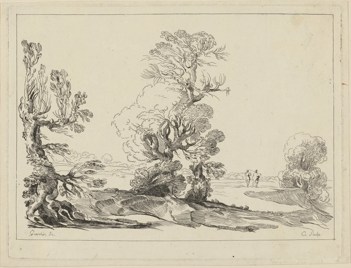 Landscape by Guercino, print, 1715-1765