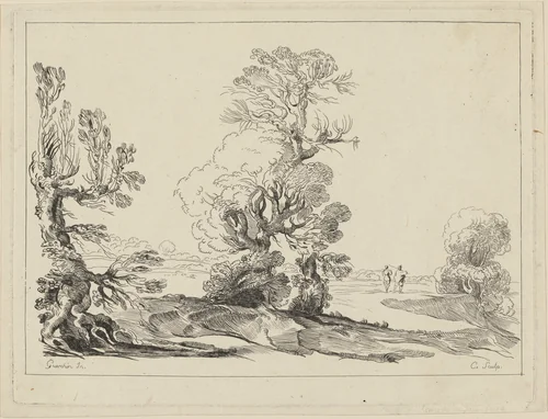 Landscape by Guercino, print, 1715-1765
