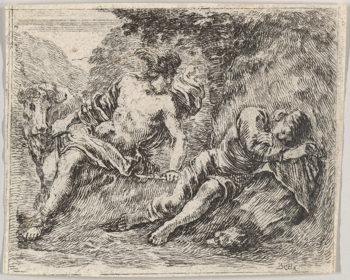 Mercury and Argos, from "Game of Mythology" (Jeu de la Mythologie) by Stefano della Bella, print, 1644