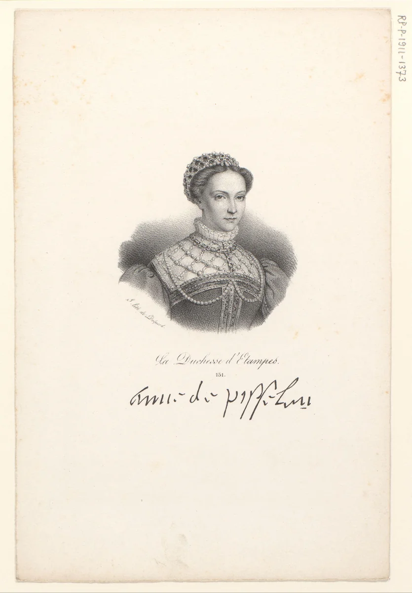 Portret van Anne de Pisseleu d'Heilly by anonymous, print, 1818-1842