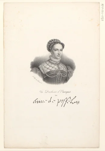 Portret van Anne de Pisseleu d'Heilly by anonymous, print, 1818-1842