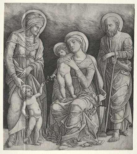 Holy Family with St. Elizabeth and the Infant St. John the Baptist by Giovanni Antonio da Brescia, print, 1495-1505