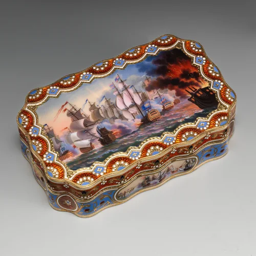 Snuffbox with naval battle scenes by Jean Louis Richter, metalwork, 1820-1830