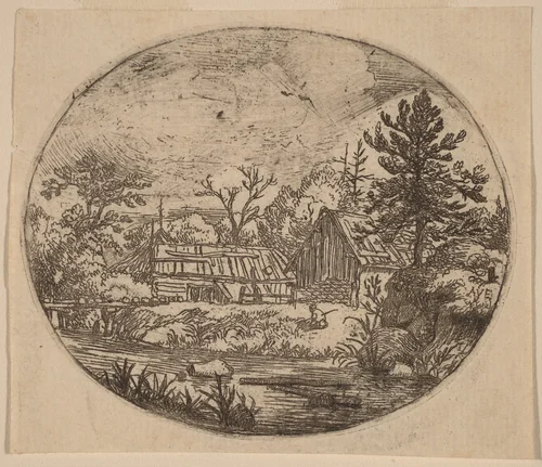 Hamlet at the Bank of a River by Allart van Everdingen, print, 1645-1656