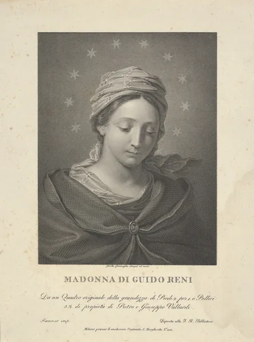 The Virgin in half length looking down, ten stars surrounding her head, after Reni by Giovita Garavaglia, print, 1810-1830