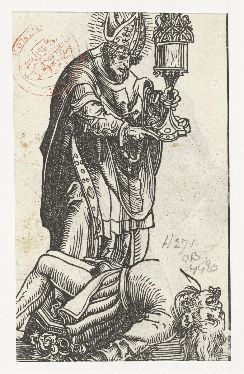 Beeld van heilige Valentijn als bisschop by Lucas Cranach, print, 1509-1549