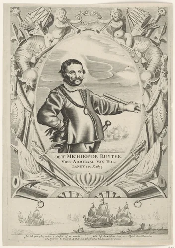 Portret van Michiel Adriaenszoon de Ruyter by anonymous, print, 1640-1706