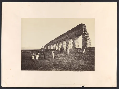 [Men on Horse by Roman Aqueduct] by Altobelli & Molins, photograph, 1860-1869