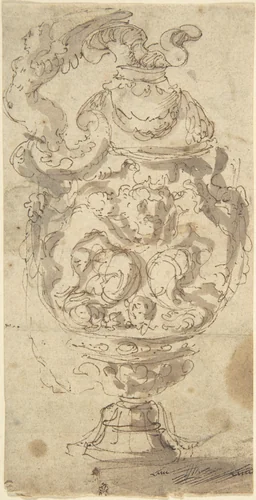 Design for a Jug with Winged-figure Handle by anonymous, drawing, 1550-1600