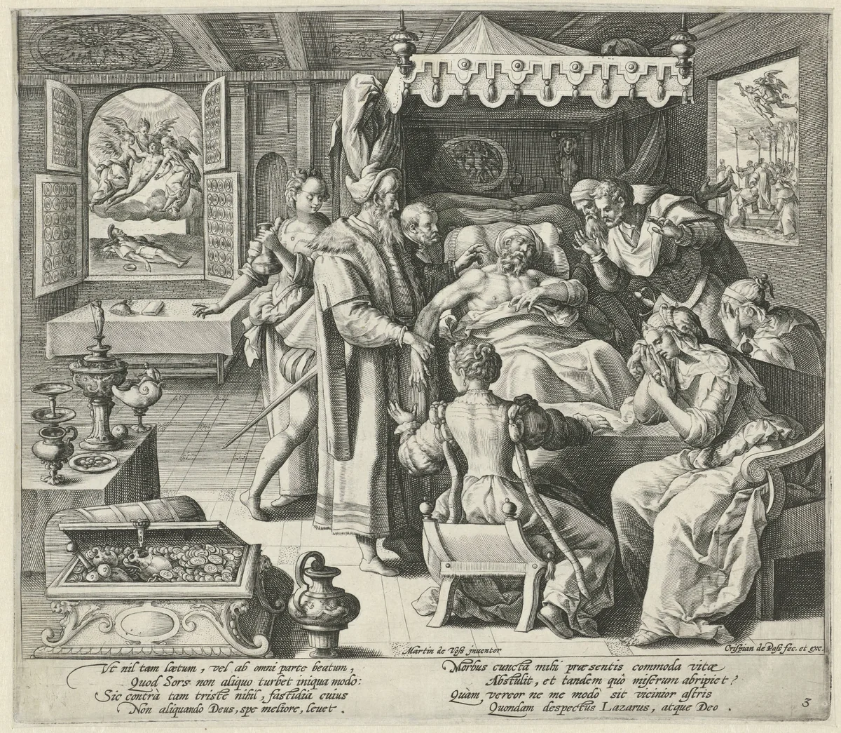 De dood van de rijke man by Unknown, print, 1589-1611