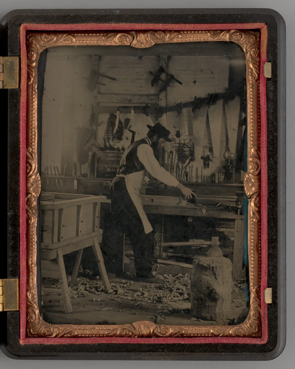 Untitled (Carpenter in his Workshop) by Unknown maker, other, 1864