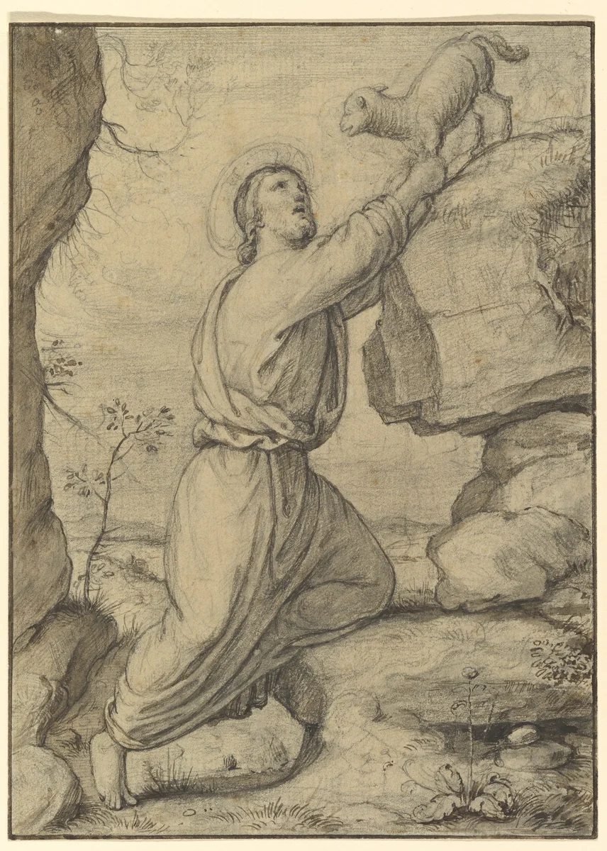 The Good Shepherd; verso: Cloud Studies by Friedrich Olivier, drawing, 1791-1859
