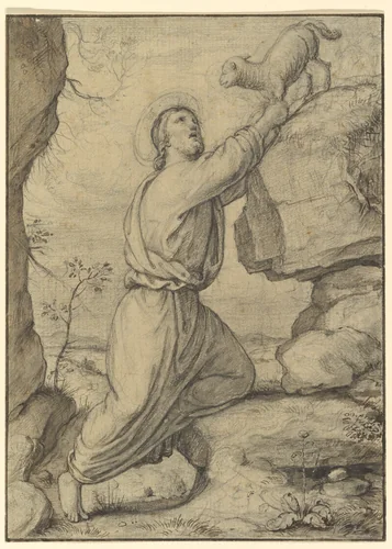 The Good Shepherd; verso: Cloud Studies by Friedrich Olivier, drawing, 1791-1859