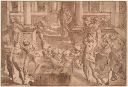 Martyrdom of Saint Lawrence by Luca Cambiaso, drawing, 1560-1569