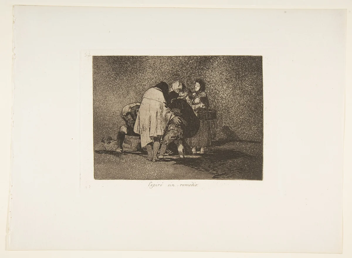Plate 53 from "The Disasters of War" (Los Desastres de la Guerra): 'There was nothing to be done and he died' (Espiró sin remedio) by Goya, print, 1863