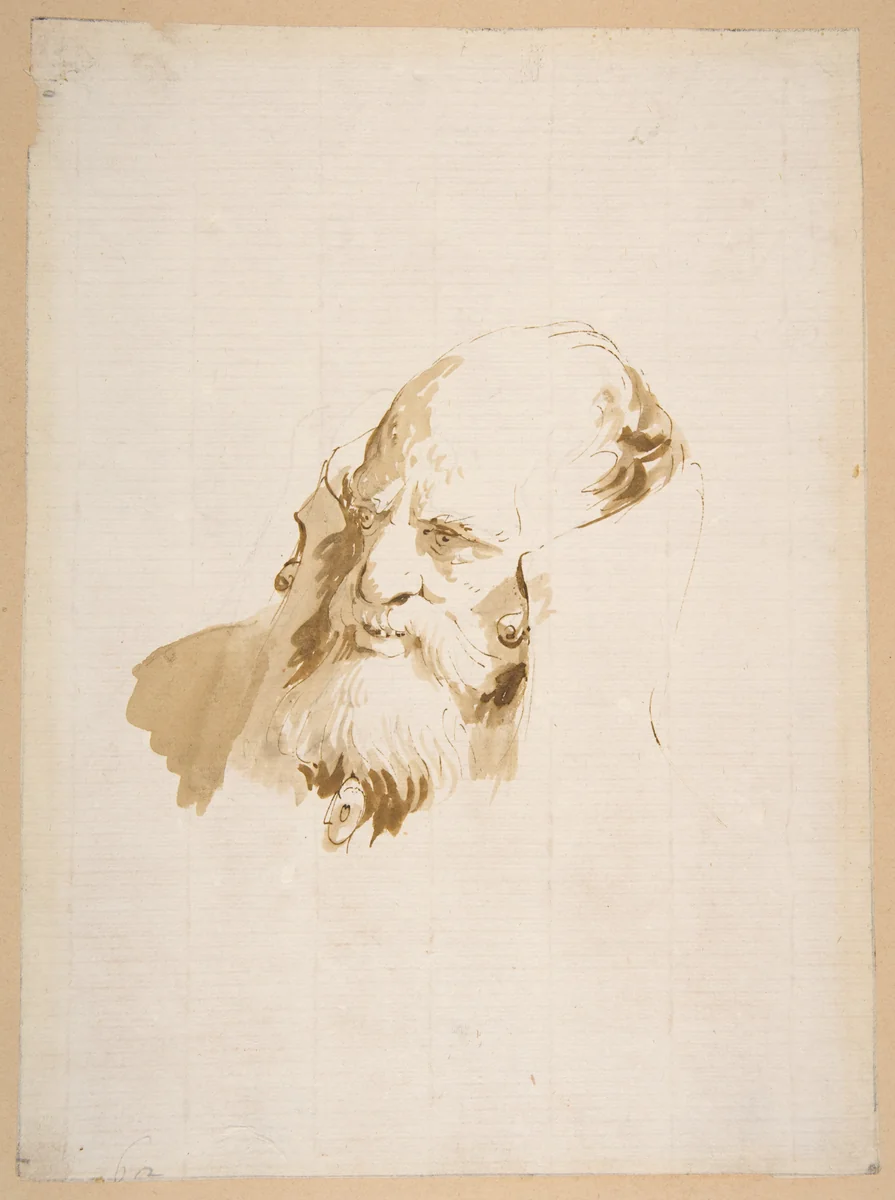 Head of a Man Wearing a High Collar by Giovanni Battista Tiepolo, drawing, 1696-1770